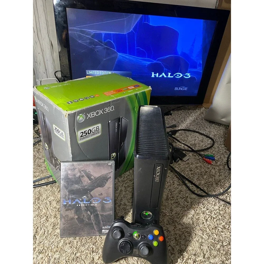 Microsoft Xbox 360 Slim Console 250GB Black - Tested - In Box Matching Serials
